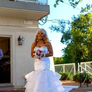 Beautiful custom made white beaded rhinestone wedding prom homecoming dress.